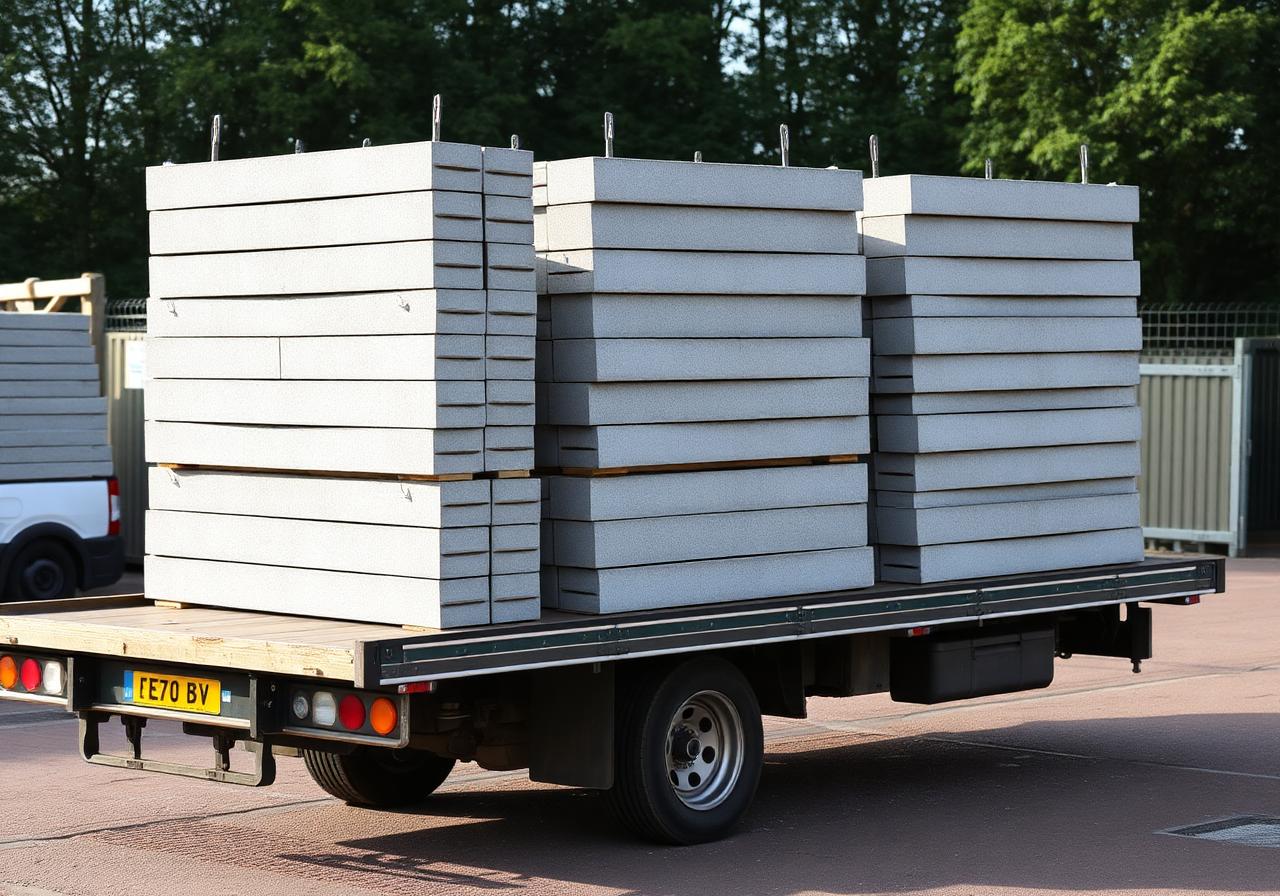 Concrete panels loaded for delivery